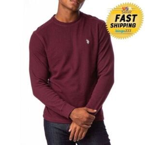 U S Polo Assn Mens XXL Knit Shirt Crew Neck Thermal Long Sleeve Wine NWT🏷